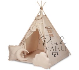 TIPI WIGWAM palapinė su kilimėliu ir 5 jaukiomis pagalvėmis TIPI WIGWAM palapinė su kilimėliu ir 5 jaukiomis pagalvėmis