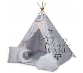 TIPI WIGWAM palapinė su kilimėliu ir 5 jaukiomis pagalvėmis TIPI WIGWAM palapinė su kilimėliu ir 5 jaukiomis pagalvėmis