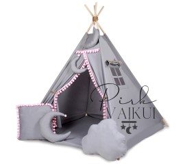 TIPI WIGWAM palapinė su kilimėliu ir 5 jaukiomis pagalvėmis TIPI WIGWAM palapinė su kilimėliu ir 5 jaukiomis pagalvėmis